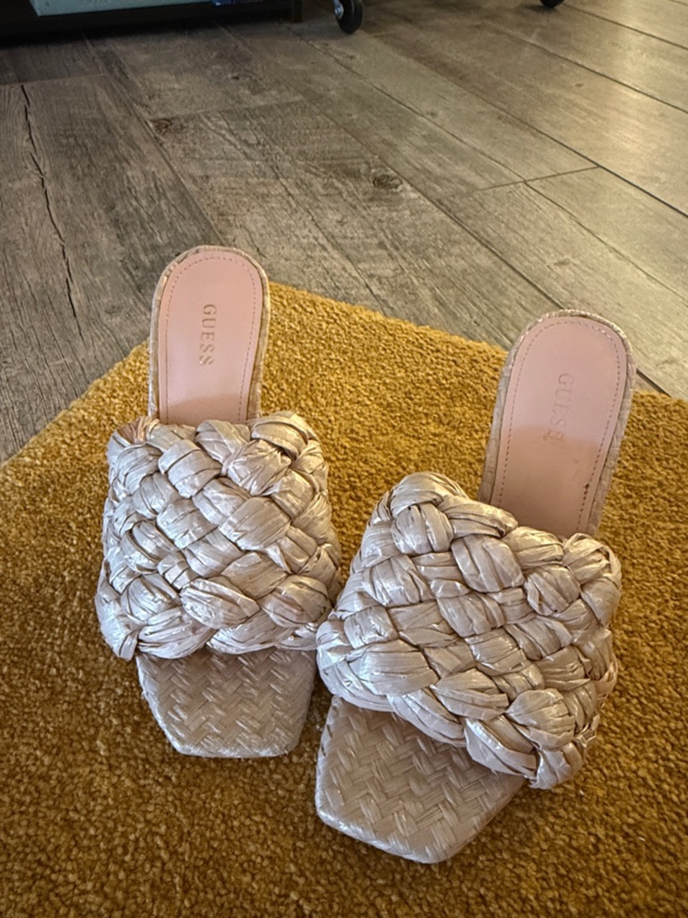 GUESS Braided Slide Mules in Light Pink Beige